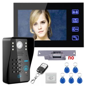 Touch Key 7" Lcd RFID Password Video Door Phone Intercom System Kit+ Electric Strike Lock+ Wireless Remote Control unlock